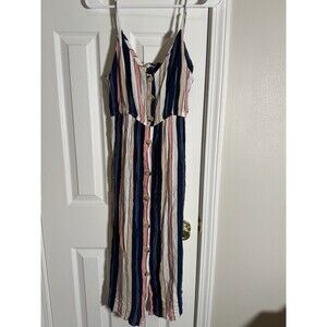 Hint of Blush XL Juniors Striped Button Front Midi Dress Blue Pink High Low